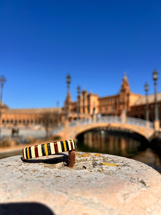 Pulsera "Wérregue" blanca, negra, ocre & cobre.